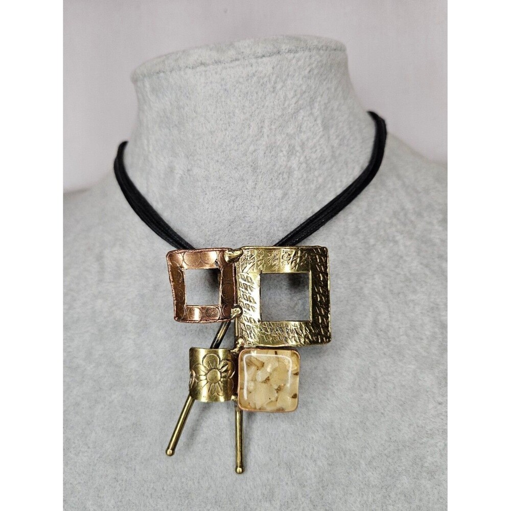 Trisha Waldron NWT Mixed Metal Geometric Pendant Necklace Earring Set 16-19"